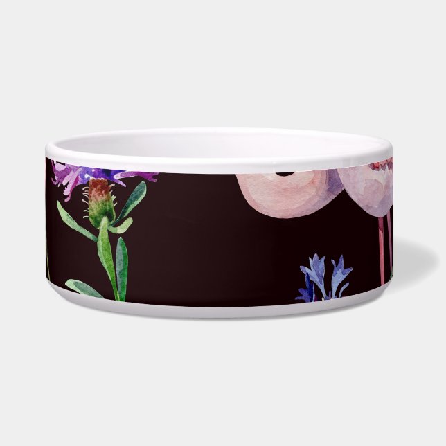 Watercolor flamingos and wild flowers pattern. bowl (Front)