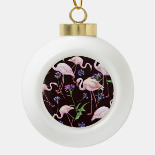 Watercolor flamingos and wild flowers pattern. ceramic ball christmas ornament