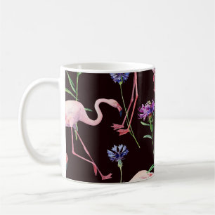 Watercolor flamingos and wild flowers pattern. coffee mug