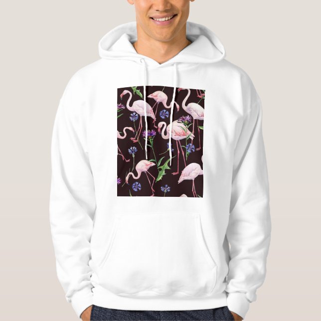 Watercolor flamingos and wild flowers pattern. hoodie (Front)