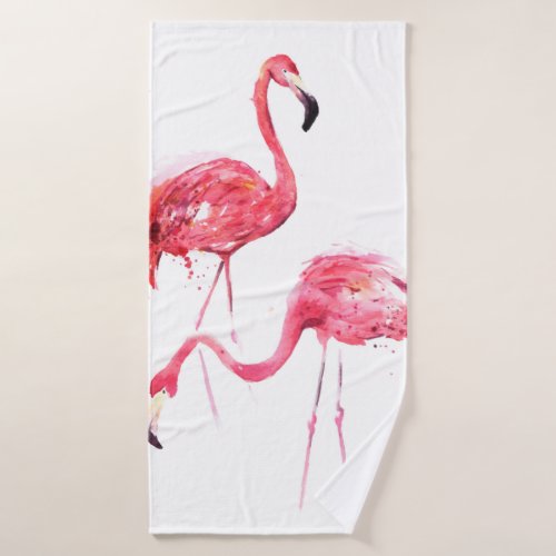 Watercolor flamingos bath towel