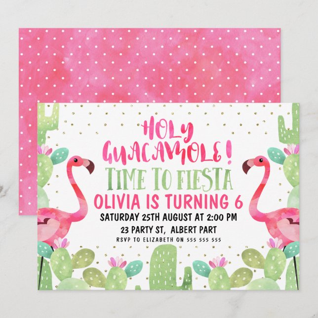 Watercolor Flamingos Birthday Party Invitation (Front/Back)