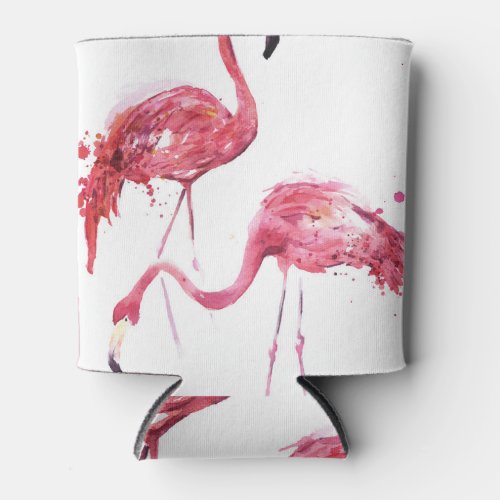Watercolor Flamingos Elegant Design Can Cooler