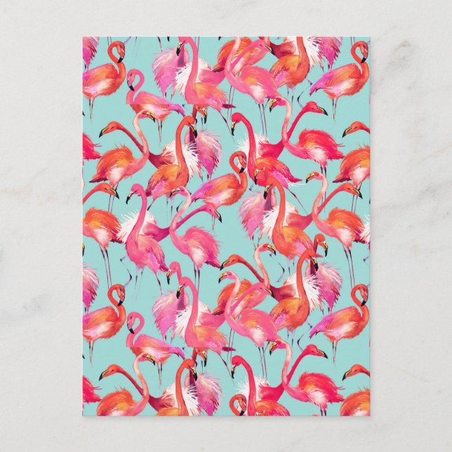 Watercolor Flamingos Gathered 2 Postcard (Front)