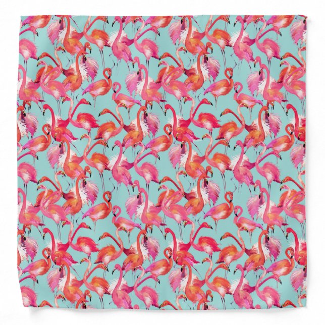 Watercolor Flamingos Gathered Bandana (Front)