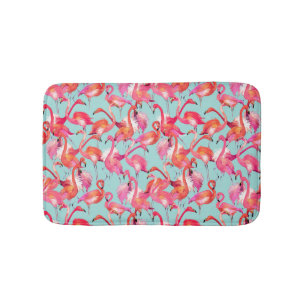 Watercolor Flamingos Gathered Bathroom Mat