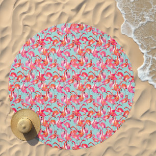 Watercolor Flamingos Gathered Beach Towel