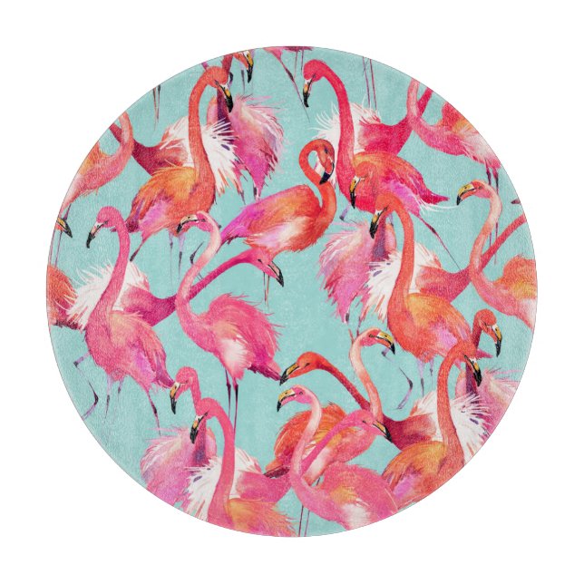 Watercolor Flamingos Gathered Cutting Board (Front)