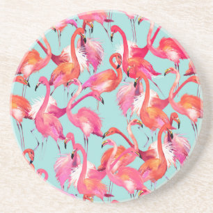 Watercolor Flamingos Gathered Drink Coaster