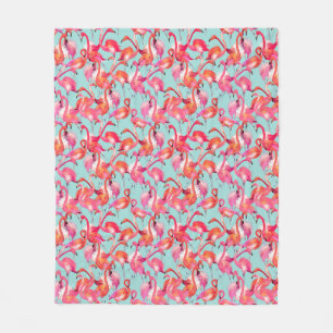 Watercolor Flamingos Gathered Fleece Blanket