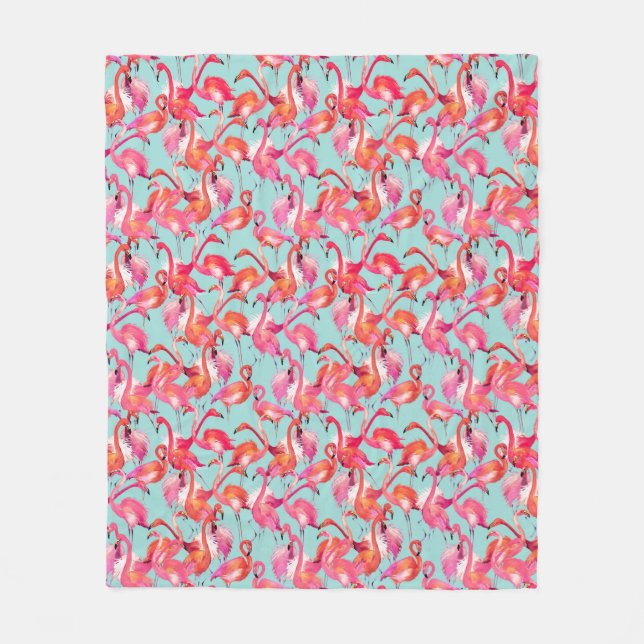 Watercolor Flamingos Gathered Fleece Blanket (Front)