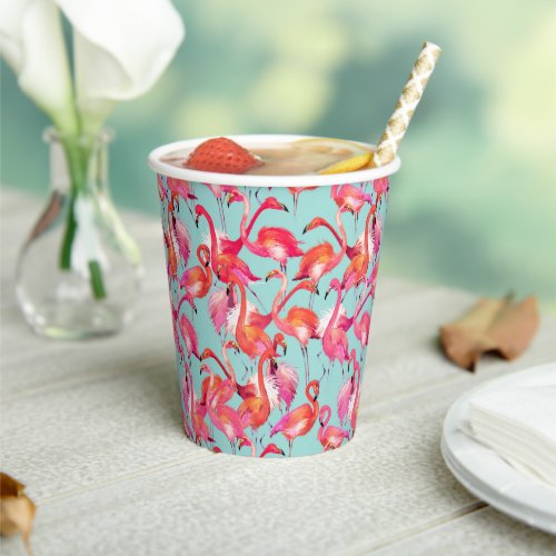Watercolor Flamingos Gathered Paper Cups