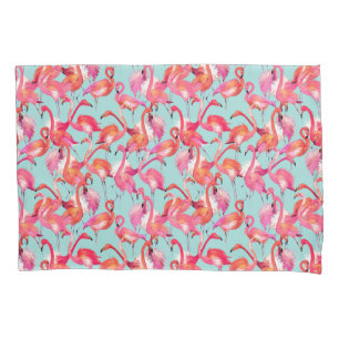 Watercolor Flamingos Gathered Pillow Case