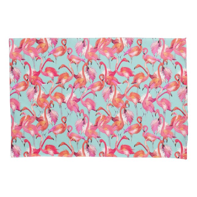 Watercolor Flamingos Gathered Pillow Case (Front-Left)