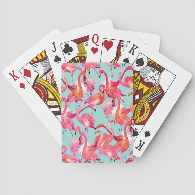 Watercolor Flamingos Gathered Poker Cards (Back)