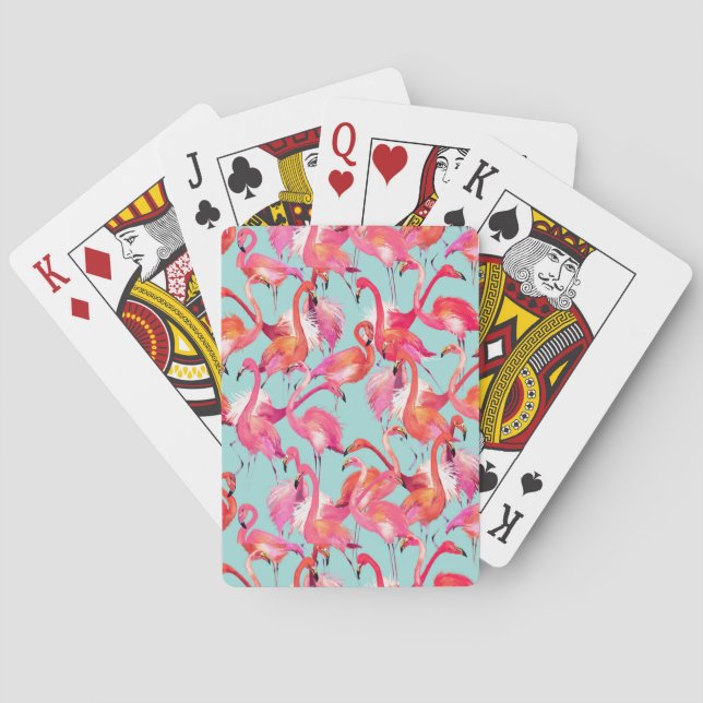 Watercolor Flamingos Gathered Poker Cards (Back)