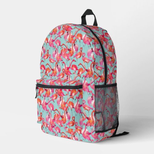 Watercolor Flamingos Gathered Printed Backpack