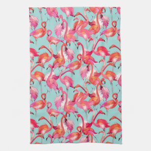 Watercolor Flamingos Gathered Towel