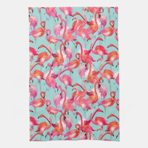Watercolor Flamingos Gathered Towel