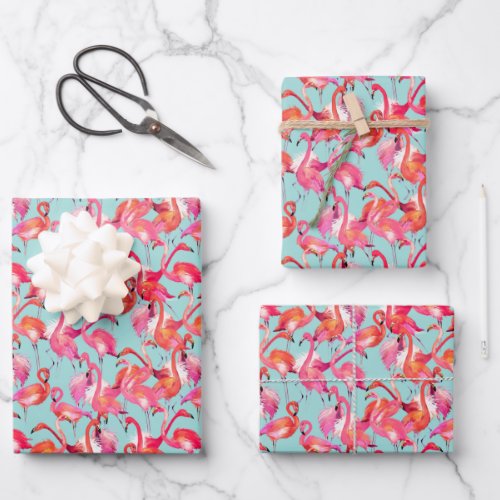 Watercolor Flamingos Gathered Wrapping Paper Sheets