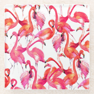 Watercolor Flamingos In Watercolors 2 Glass Coaster