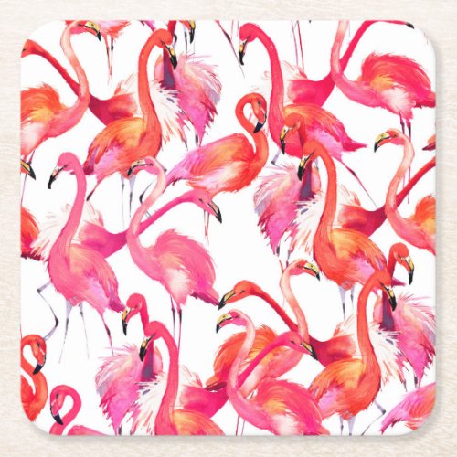 Watercolor Flamingos In Watercolors 2 Square Paper Coaster