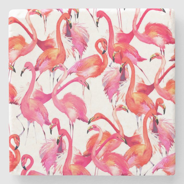 Watercolor Flamingos In Watercolors 2 Stone Coaster (Front)