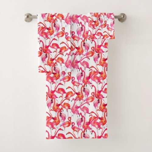 Watercolor Flamingos In Watercolors Bath Towel Set