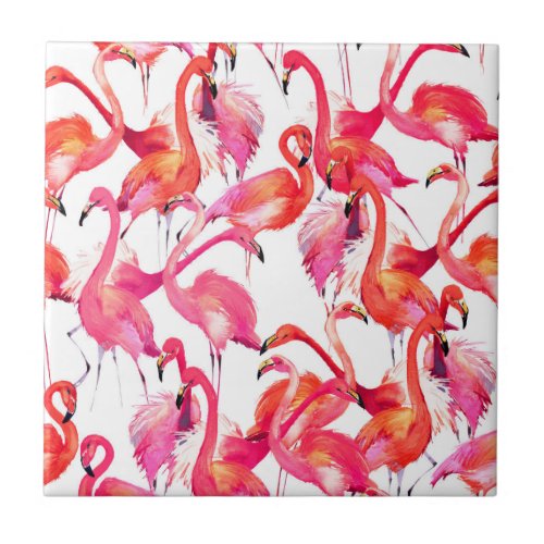 Watercolor Flamingos In Watercolors Ceramic Tile