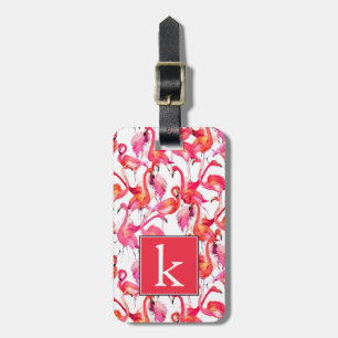 Watercolor Flamingos In Watercolors Monogram Luggage Tag