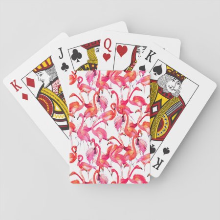 Watercolor Flamingos In Watercolors Playing Cards