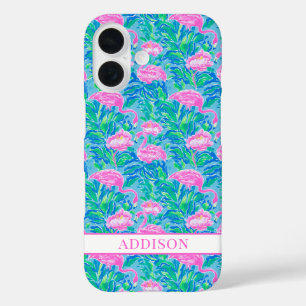 Watercolor Flamingos Monogrammed iPhone 16 Case