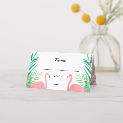 Watercolor Flamingos Tropical Wedding Place Card