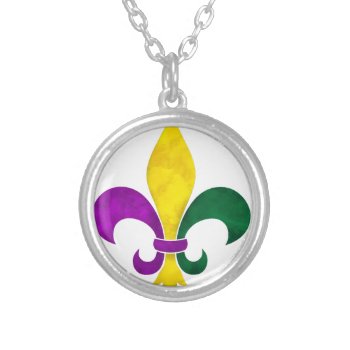 Watercolor Fleur De Lis Silver Plated Necklace by Shaneys at Zazzle