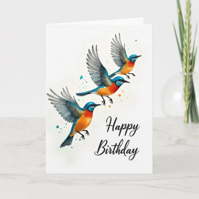 Watercolor Flight Birthday Card (Front)