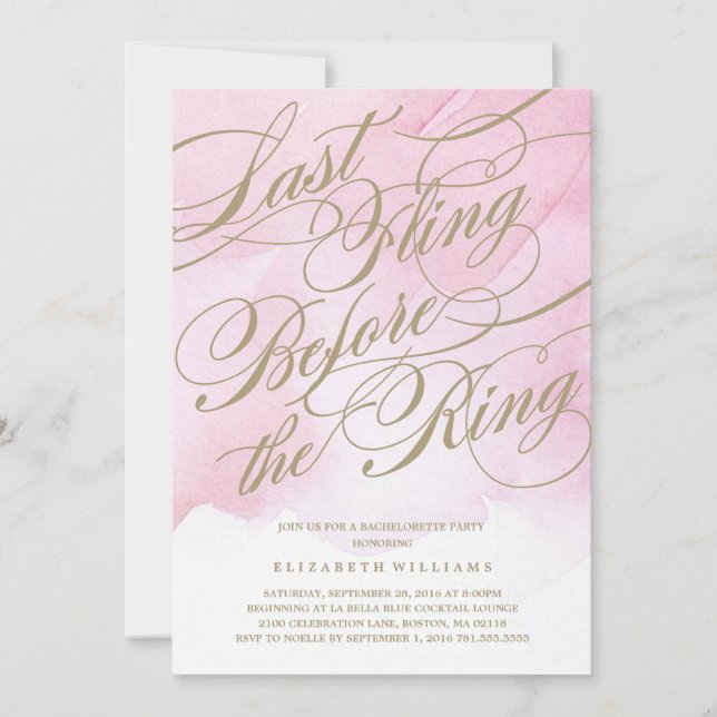 Watercolor Fling Bachelorette Party Invitation (Front)