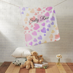Watercolor Floating Hearts (Customizable) Baby Blanket