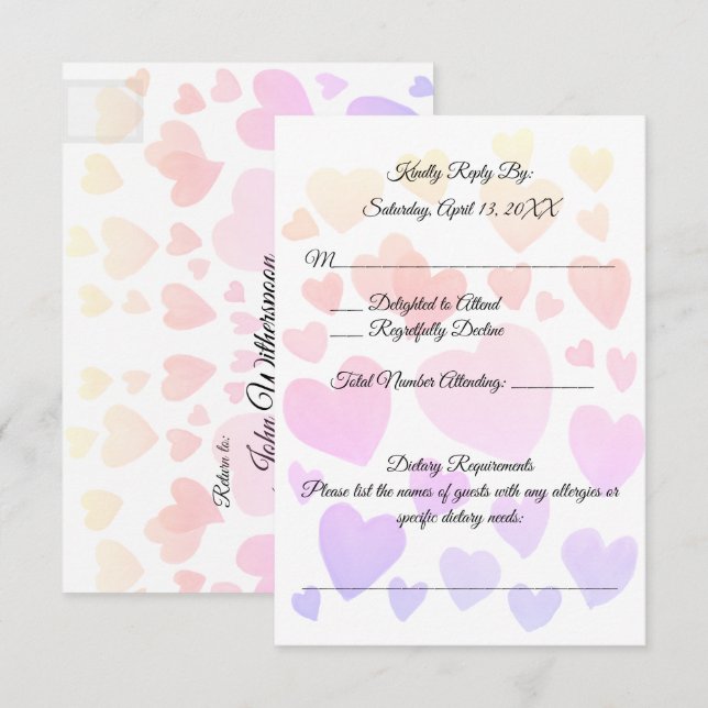 Watercolor Floating Hearts Wedding Response Card (Front/Back)