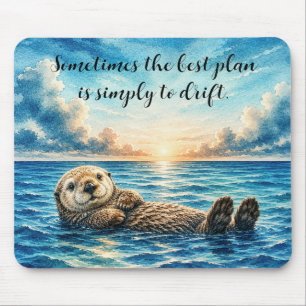 Watercolor Floating Sea Otter w/ Quote Mouse Pad