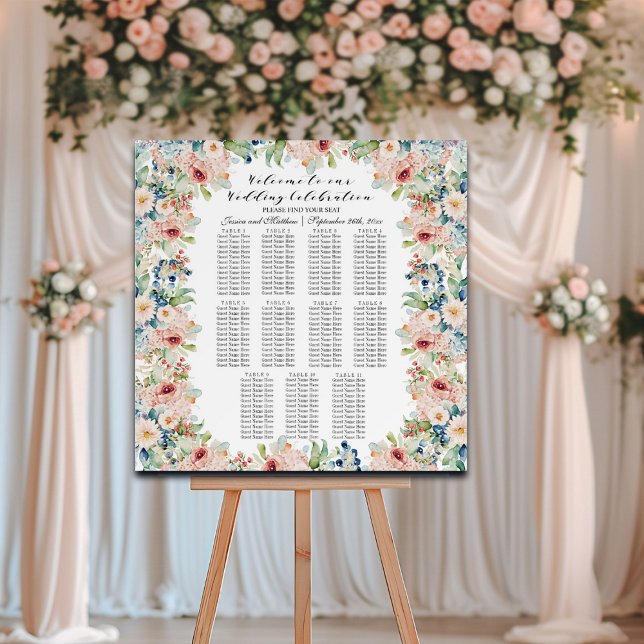 Watercolor Floral 11 Tables Wedding Seating Foam Board (Creator Uploaded)
