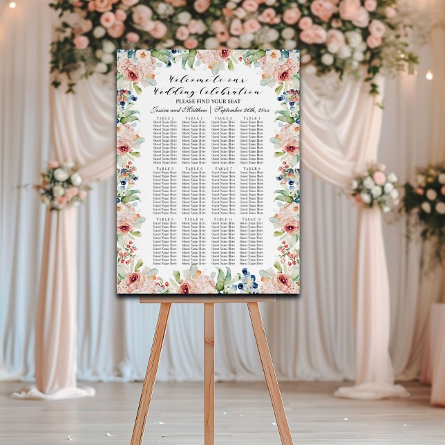 Watercolor Floral 12 Tables Wedding Seating Foam Board (Creator Uploaded)