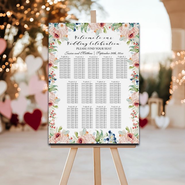 Watercolor Floral 13 Tables Wedding Seating Foam Board (Creator Uploaded)