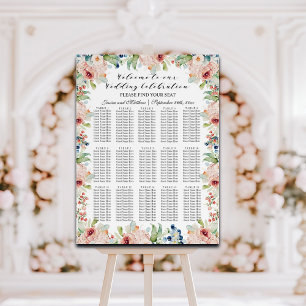 Watercolor Floral 15 Tables Wedding Seating Foam Board