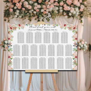 Watercolor Floral 20 Tables Wedding Seating  Foam Board