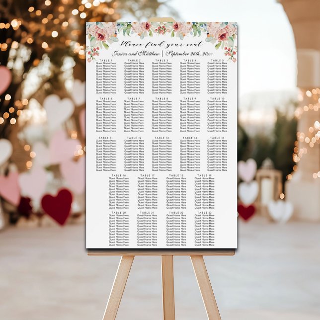 Watercolor Floral 23 Tables Wedding Seating Foam Board (Creator Uploaded)