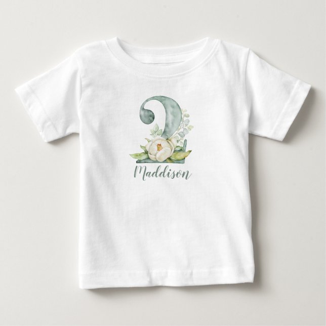 Watercolor Floral 2nd Birthday T-Shirt (Front)