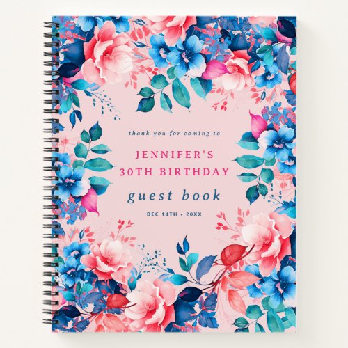 Watercolor Floral 30th Birthday Guest Book Blush 