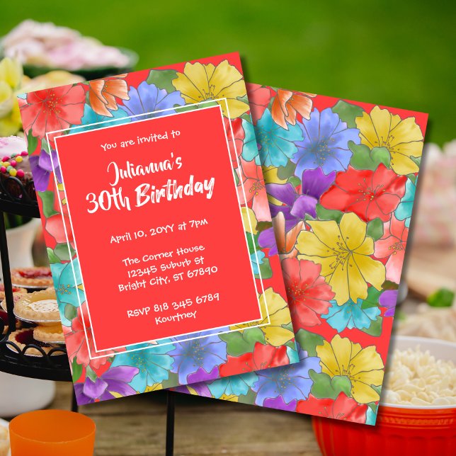 Watercolor Floral 30th Birthday Invitation (Creator Uploaded)