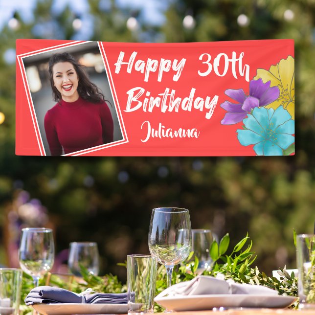 Watercolor Floral 30th Birthday Photo Banner (Creator Uploaded)