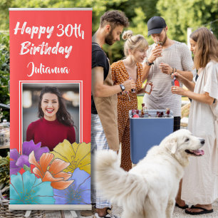Watercolor Floral 30th Birthday Retractable Retractable Banner
